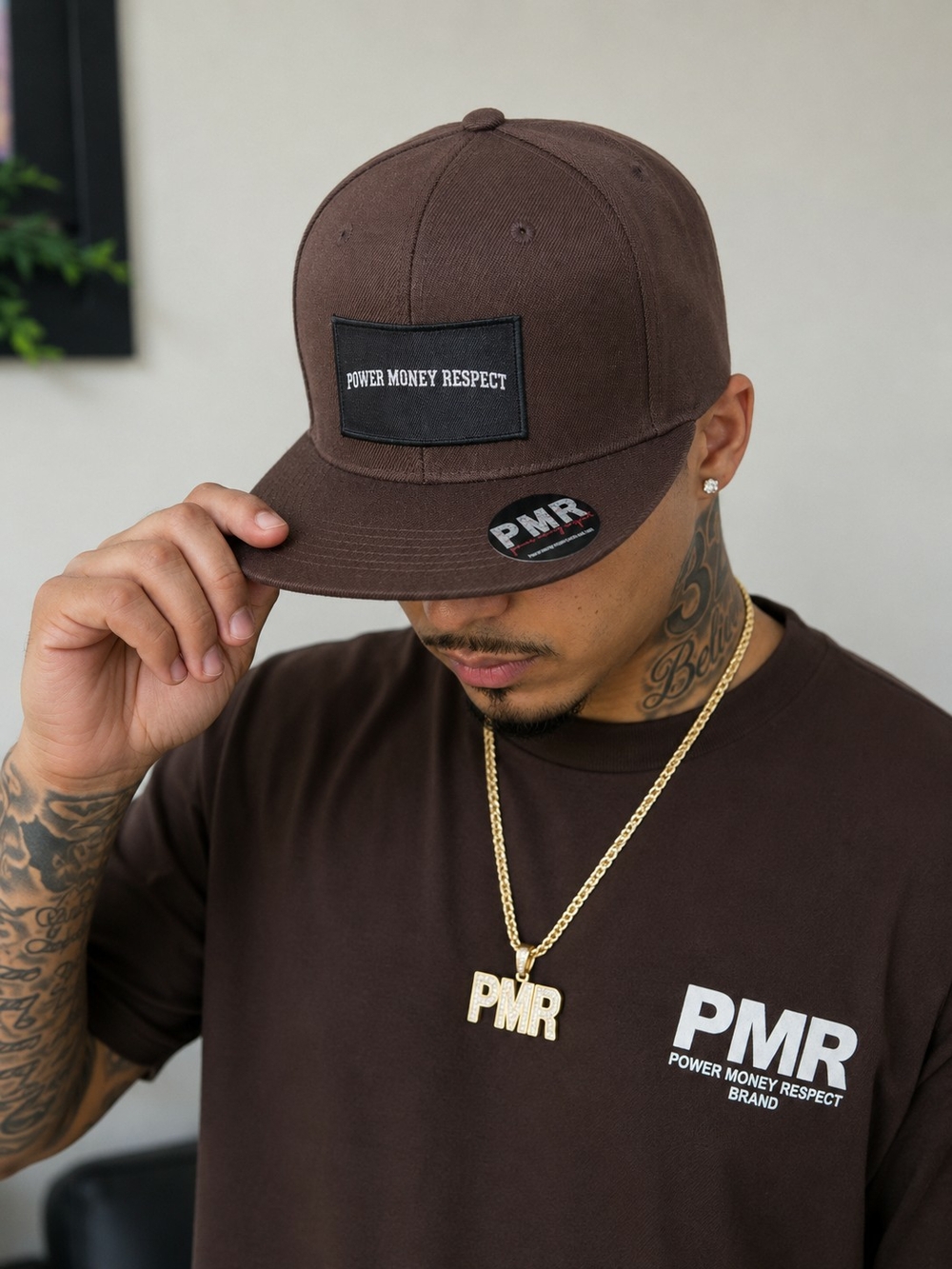 Power Money Respect Brown Snapback Hat One Size Fits All